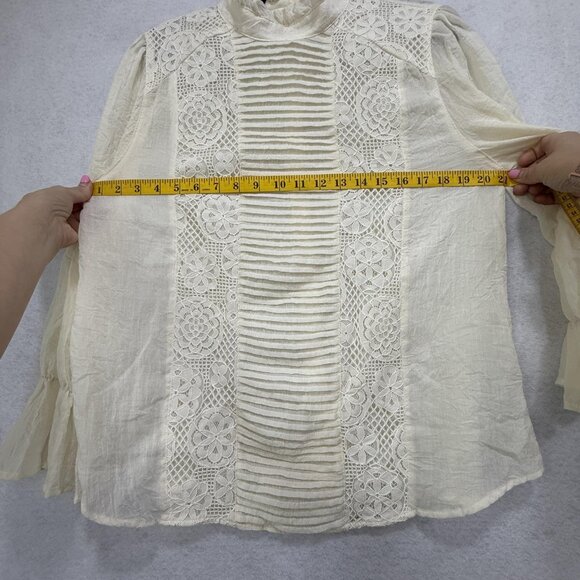 Sundance Once Upon A Dream Blouse Womens Large Ivory Long Sleeve Lace Victorian - Picture 5 of 8